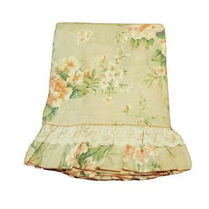Vintage J.P. Stevens Full Flat Sheet 1970s Green Floral No Iron USA 78 x 100